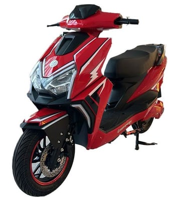 a red scooter with a red and black scooter