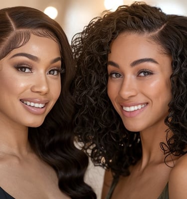 Imagine two stunning Black women, each confidently rocking a different protective style—one showcasing a flawless, sleek lace