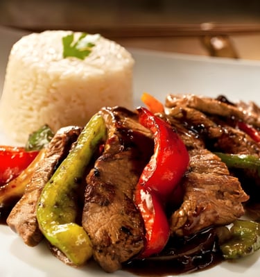sweet barbecue beef sauce with white rice