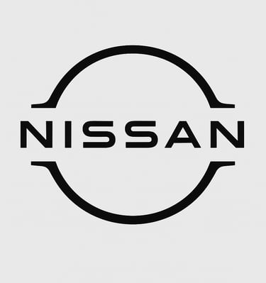 a black and white nissan logo on a white background