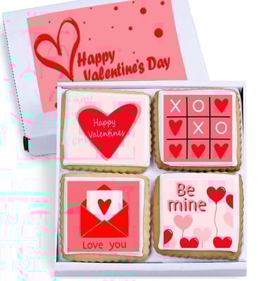 Happy Valentines Day Cookies Gift Basket, Decorated Vanilla Sugar Cookie Greeting Card
