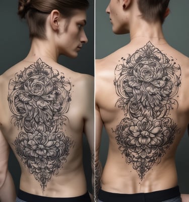 A modern building with large glass windows is illuminated at night. Neon lights enhance the structure, giving off a futuristic vibe. The sign 'Tattoo Bob' is prominently displayed, while construction materials are seen nearby. Blurred figures suggest movement, and bikes are parked along the street.