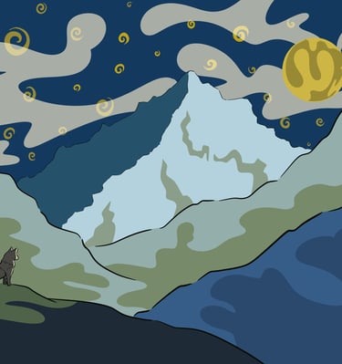 Un loup observe le paysage montagneux