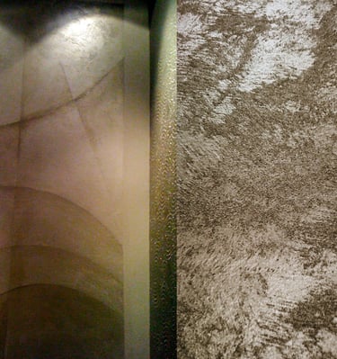 two images depicting a luxurious grainy silver paint finish
