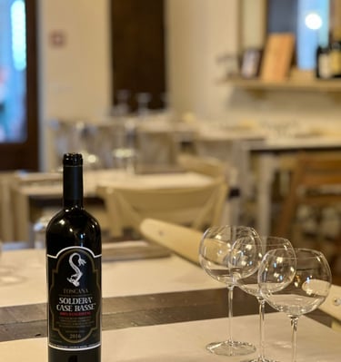 a bottle of wine and wine glasses on a table