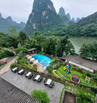 Riverside boutique hotel in Yangshuo with mountain views