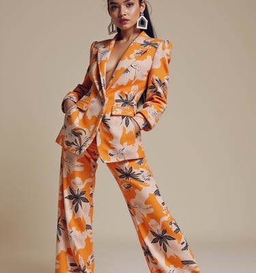 Pop-art inspired print in muted palette on stretch lycra fabric