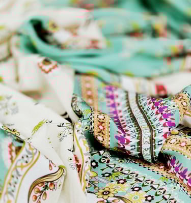 Custom paisley motif print for designer bridal lehengas on crepe