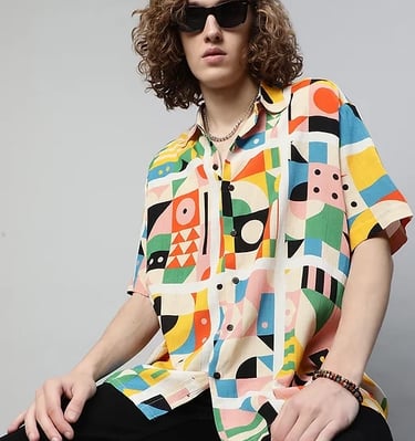 Geometrical digital print on cotton satin fabric for designer wear