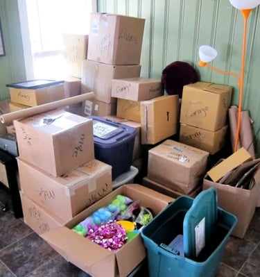 boxes piled in garage