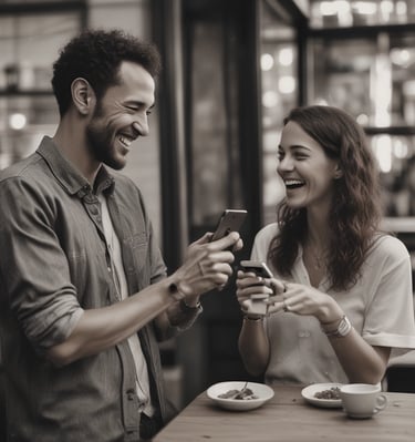 a person sitting at a table with a cell phone