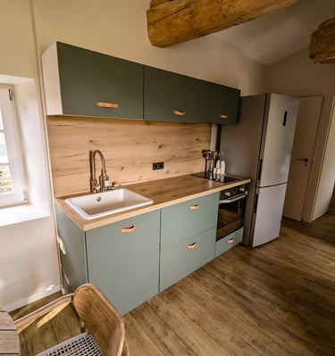Espace cuisine du gite des ramières à la ferme gourmande