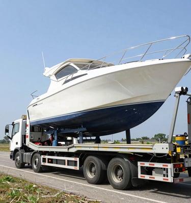 white and blue powerboat ahead