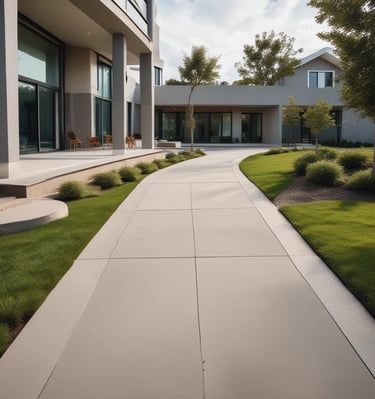 A vibrant outdoor space with decorative concrete pathways.