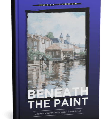 a book cover of beneath the painting of a boat on the water