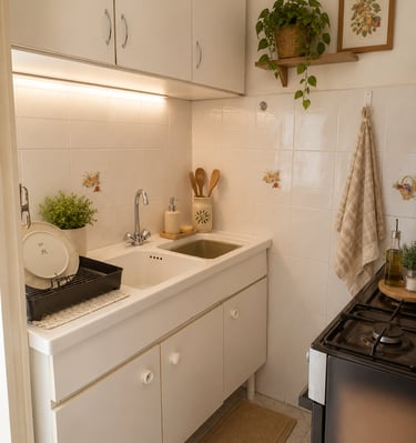 Cucina condivisa ordinata e funzionale