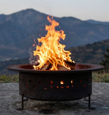 Close-up of neatly stacked wood bundles and fire starters ready for lighting.