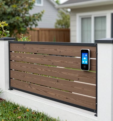 A sturdy wooden fence repaired and freshly stained in a sunny garden.