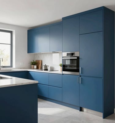 Newly installed wooden flooring in a bright, cozy kitchen space.