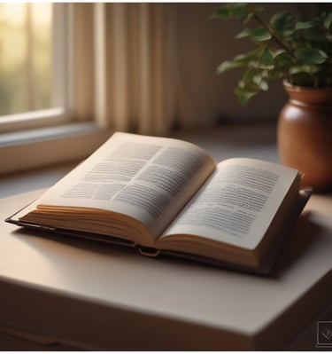 Soft sunlight filtering through leaves onto a stack of digital health books with natural covers.