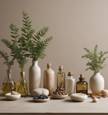 A peaceful scene of a person meditating outdoors surrounded by lush greenery.