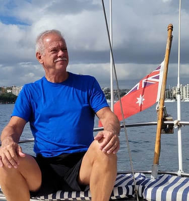 Gil on sailboat in Sydney Harbor
