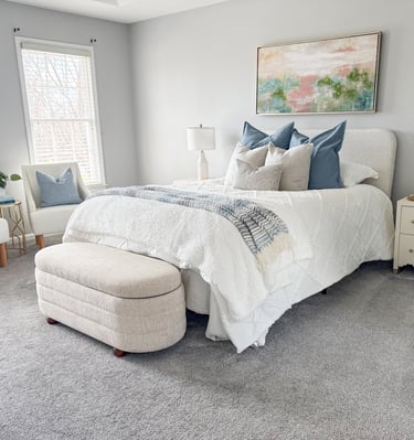 primary with sitting area by staging house simpsonville