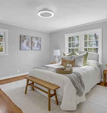 primary bedroom staged by staging house