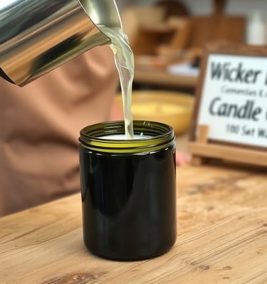 Hand poured soy candle being poured vegan friendly