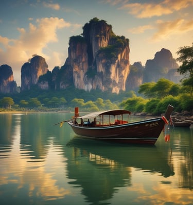 A serene luxury beach at sunset with turquoise waters and a sleek lounge setup.