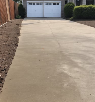 Before and after of a driveway cleaned with pressure washing, showing clear contrast.