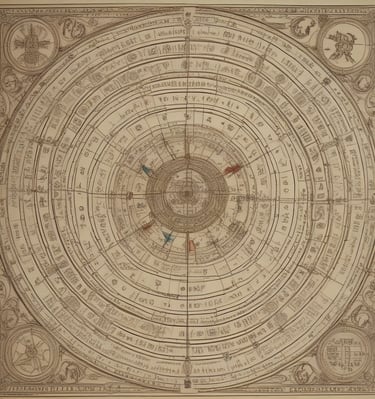 A variety of tarot and oracle cards are laid out on a brown fur rug, accompanied by a set of runes and coins. There's also a pendulum placed nearby. The items suggest a focus on mysticism and divination.