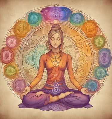 A vintage-style notebook or journal lies open, displaying an intricate design featuring astrological symbols and a zodiac wheel. The cover has a worn, textured look with earthy tones and celestial motifs. Next to it, part of another book or paper is visible.