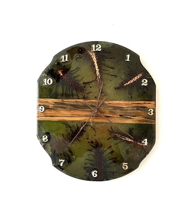 13''Modern Epoxy Resin, Natural Cone Pine and Wood Wall Clock, Wooden and Epoxy Clock for Wall, with