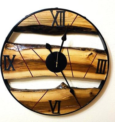 Wooden Wall Art, Custom Made Metal Wood Wall Clock, Big Wood Metal Wall Clock