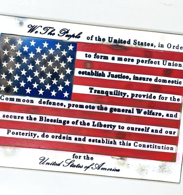  The Preamble to the United States Constitution. Battle worn American Flag. Patriotic Wall Art. Visi