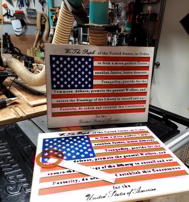 Rustic Wooden CNC Carved American Flag Natural Color Burned Wood Man Cave.