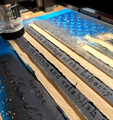 Rustic Wooden CNC Carved American Flag Natural Color Burned Wood Man Cave