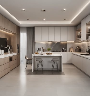 A welcoming living room with contemporary decor and warm tones.