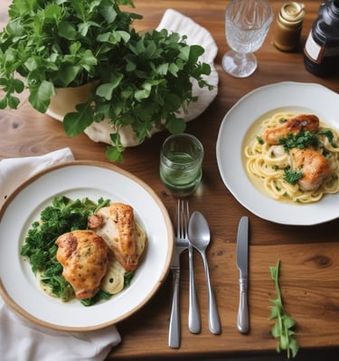 A beautifully set dining table with shared dishes.