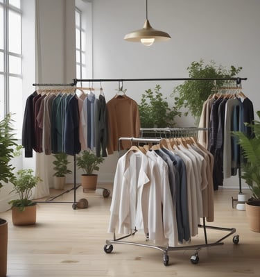 A beautifully arranged display of vintage clothing.