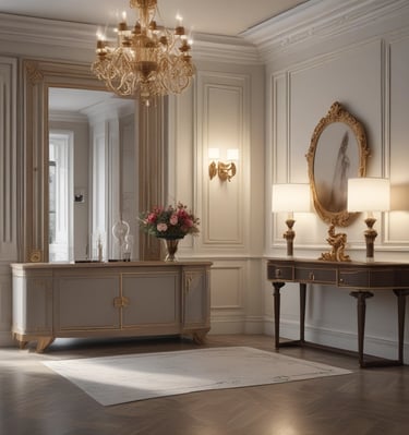 Modern living room with custom wooden furniture and integrated lighting.