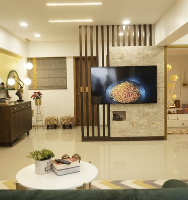 a living room with a couch and a television