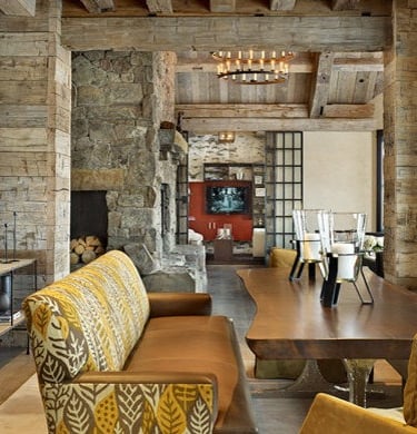 a living room with a couch and a table