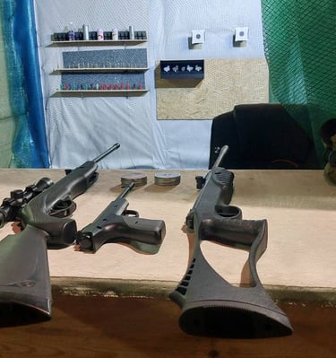 daug ginklu ant stalo pneumatiniu ginklų tire