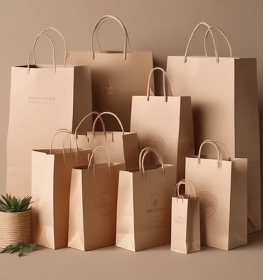 A variety of sizes of kraft paper bags on a table.