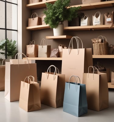 Eco-friendly kraft paper bags in a natural environment.