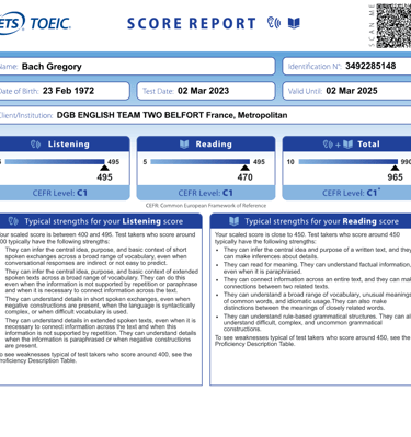 toeic 965 certification