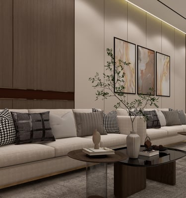 Spacious bedroom with a cozy bed and stylish decor