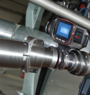 A modern interior space with a sleek design featuring tiled flooring and wood paneling. Large glass doors at the end of the corridor offer a view of a neatly maintained garden with green foliage. The ceiling has inset lighting that casts a soft glow.